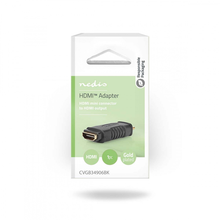 Nedis HDMI™ Adapter | HDMI™ Mini kontakt | HDMI™ Utgång | Guldplaterad | Rak | ABS | Svart | 1 st. | Blister Nedis HDMI™ Adapter | HDMI™ Mini kontakt | HDMI™ Utgång | Guldplaterad | Rak | ABS | Svart | 1 st. | Blister