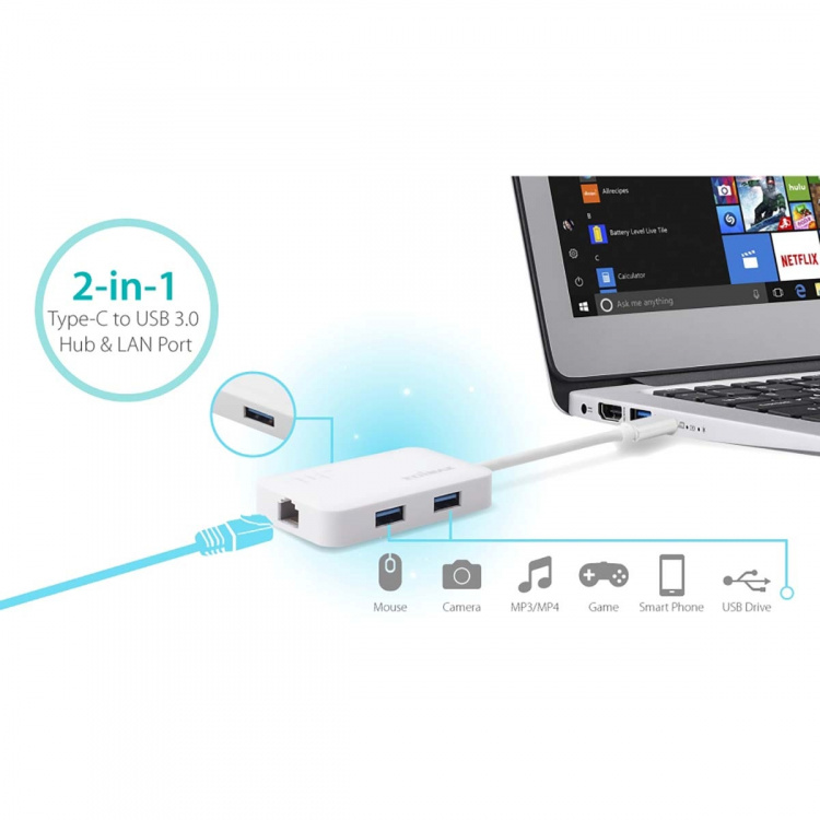 Edimax USB-C till 3-portars USB 3.0 Gigabit Ethernet Hub