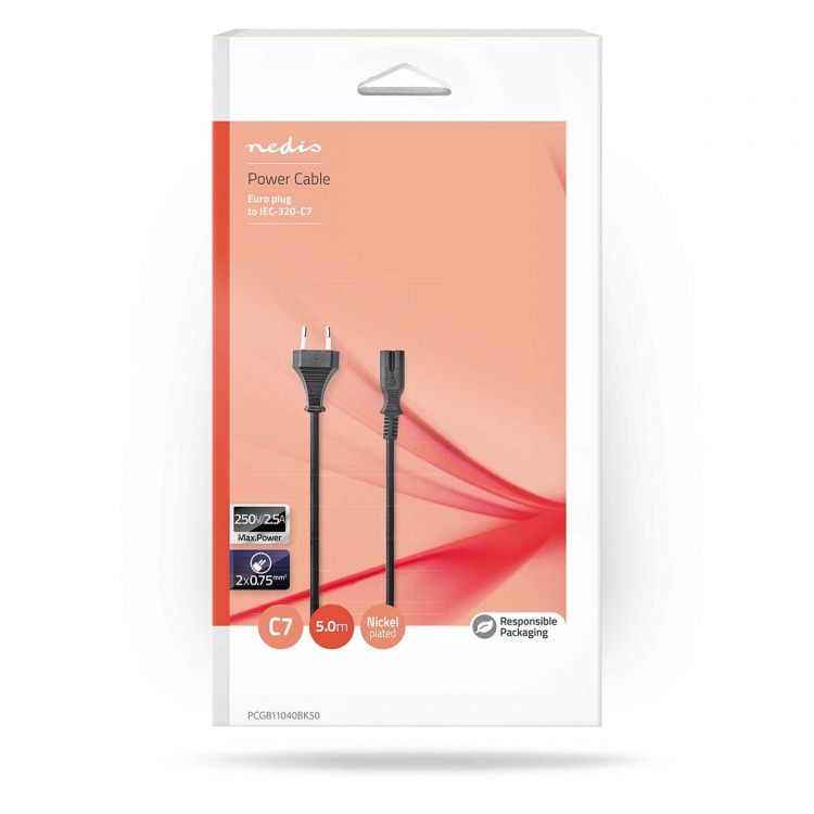 Nedis Strömkabel | Euro Man | IEC-320-C7 | Rak | Rak | Nickelplaterad | 5.00 m | Rund | PVC | Svart | Låda Nedis Strömkabel | Euro Man | IEC-320-C7 | Rak | Rak | Nickelplaterad | 5.00 m | Rund | PVC | Svart | Låda