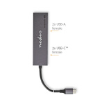 Nedis USB-hubb | 1x USB-C™ 3.2 Gen 2 Male | 2x USB-A 3.2 Gen 2 Female / 2x USB-C™ 3.2 Gen 2 Female | 4-Port port(s) | USB 3.2 Gen 2 | USB ström | 10 Gbps