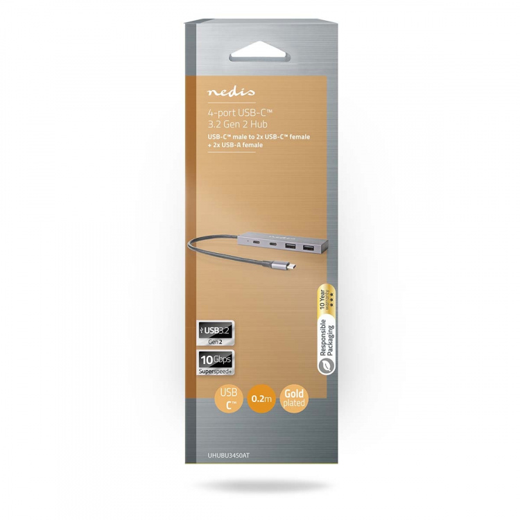 Nedis USB-hubb | 1x USB-C™ 3.2 Gen 2 Male | 2x USB-A 3.2 Gen 2 Female / 2x USB-C™ 3.2 Gen 2 Female | 4-Port port(s) | USB 3.2 Gen 2 | USB ström | 10 Gbps