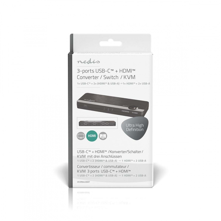 Nedis HDMI ™ Omvandlare | USB-C™ Female / 2x HDMI™ Input / 4x USB A Female | 1x HDMI™ Output | Envägs | 4K@60Hz | 18 Gbps | ABS | Antracit Nedis HDMI ™ Omvandlare | USB-C™ Female / 2x HDMI™ Input / 4x USB A Female | 1x HDMI™ Output | Envägs | 4K@60Hz | 18 Gbps | ABS | Antracit