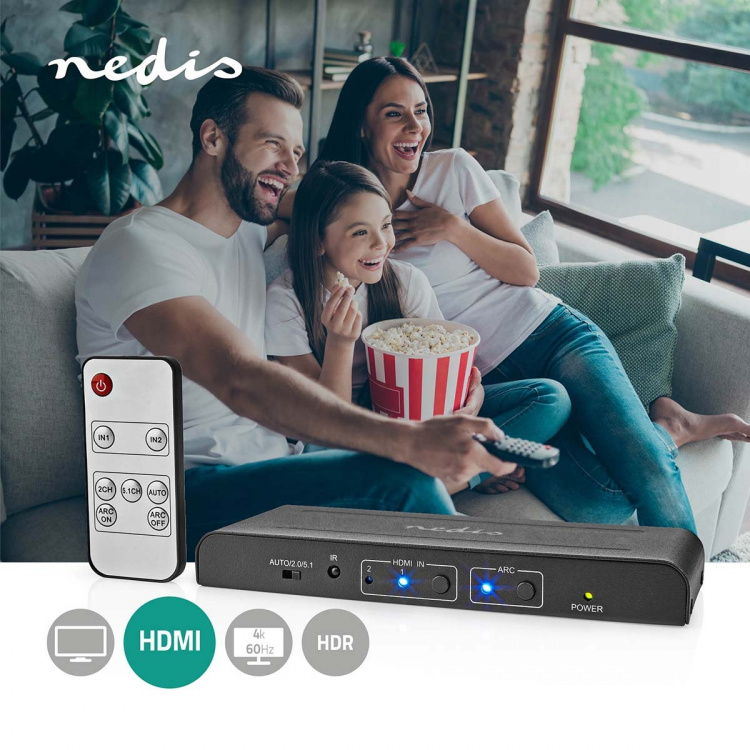 Nedis HDMI ™ Extractor | 2x HDMI™ Input | TosLink Female / 1x 3.5 mm / 1x HDMI™ Output / 2x RCA | Maximal upplösning: 4K@60Hz | 18 Gbps | Metall | Antracit | Låda