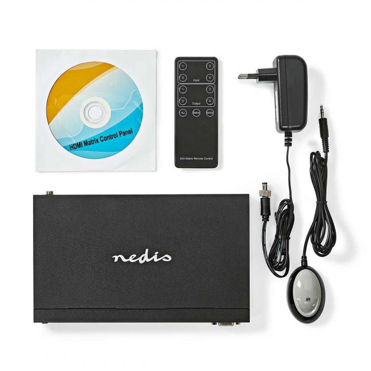 Nedis HDMI ™ matris omkopplare | 4x 4 Portar port(s) | DC Power / 1x RS232 / 4x HDMI™ Input | 4x HDMI™ Output | 4K@60Hz | 18 Gbps | Fjärrstyrd | Metall | Svart Nedis HDMI ™ matris omkopplare | 4x 4 Portar port(s) | DC Power / 1x RS232 / 4x HDMI™ Input | 4x HDMI™ Output | 4K@60Hz | 18 Gbps | Fjärrstyrd | Metall | Svart