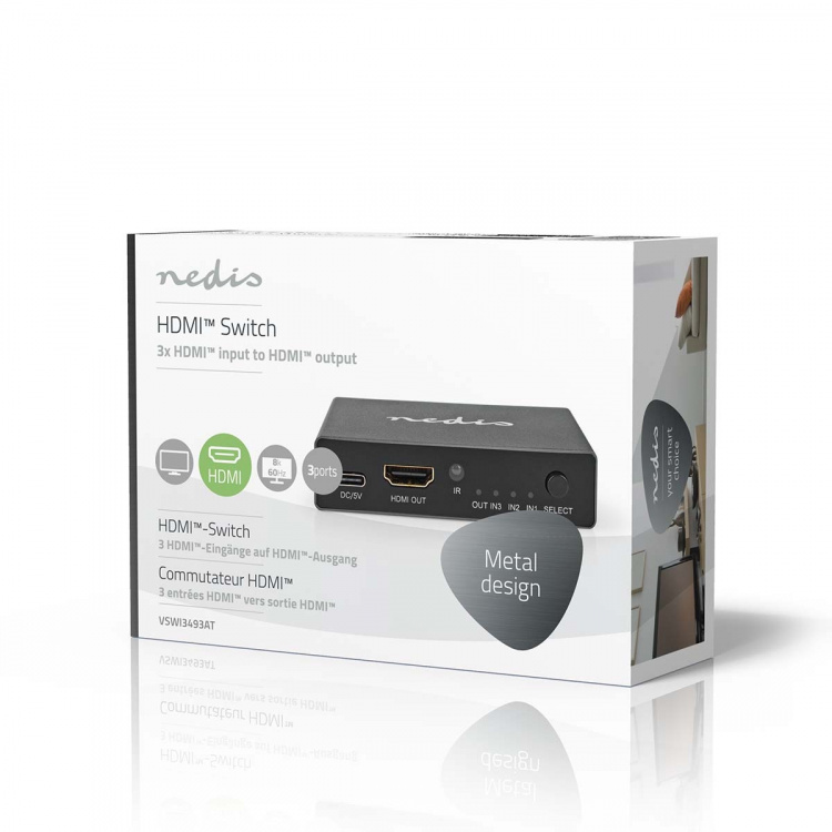 Nedis HDMI ™ Switch | 3-Port port(s) | 3x HDMI™ Input | 1x HDMI™ Output | 8K@60Hz | 45 Gbps | Fjärrstyrd | Aluminium | Antracit Nedis HDMI ™ Switch | 3-Port port(s) | 3x HDMI™ Input | 1x HDMI™ Output | 8K@60Hz | 45 Gbps | Fjärrstyrd | Aluminium | Antracit