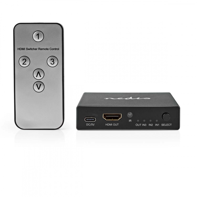 Nedis HDMI ™ Switch | 3-Port port(s) | 3x HDMI™ Input | 1x HDMI™ Output | 8K@60Hz | 45 Gbps | Fjärrstyrd | Aluminium | Antracit Nedis HDMI ™ Switch | 3-Port port(s) | 3x HDMI™ Input | 1x HDMI™ Output | 8K@60Hz | 45 Gbps | Fjärrstyrd | Aluminium | Antracit