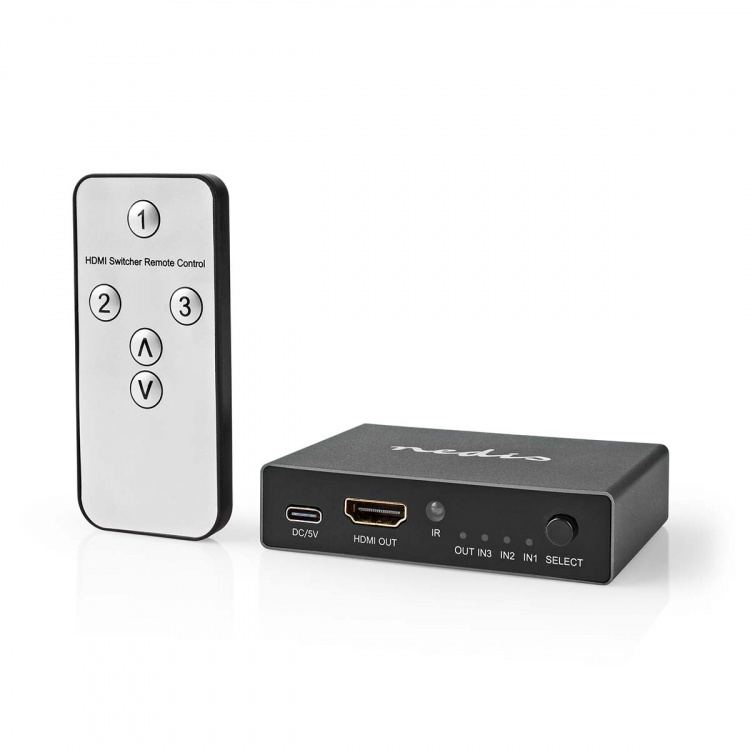 Nedis HDMI ™ Switch | 3-Port port(s) | 3x HDMI™ Input | 1x HDMI™ Output | 8K@60Hz | 45 Gbps | Fjärrstyrd | Aluminium | Antracit Nedis HDMI ™ Switch | 3-Port port(s) | 3x HDMI™ Input | 1x HDMI™ Output | 8K@60Hz | 45 Gbps | Fjärrstyrd | Aluminium | Antracit