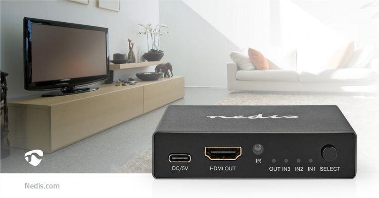 Nedis HDMI ™ Switch | 3-Port port(s) | 3x HDMI™ Input | 1x HDMI™ Output | 8K@60Hz | 45 Gbps | Fjärrstyrd | Aluminium | Antracit Nedis HDMI ™ Switch | 3-Port port(s) | 3x HDMI™ Input | 1x HDMI™ Output | 8K@60Hz | 45 Gbps | Fjärrstyrd | Aluminium | Antracit