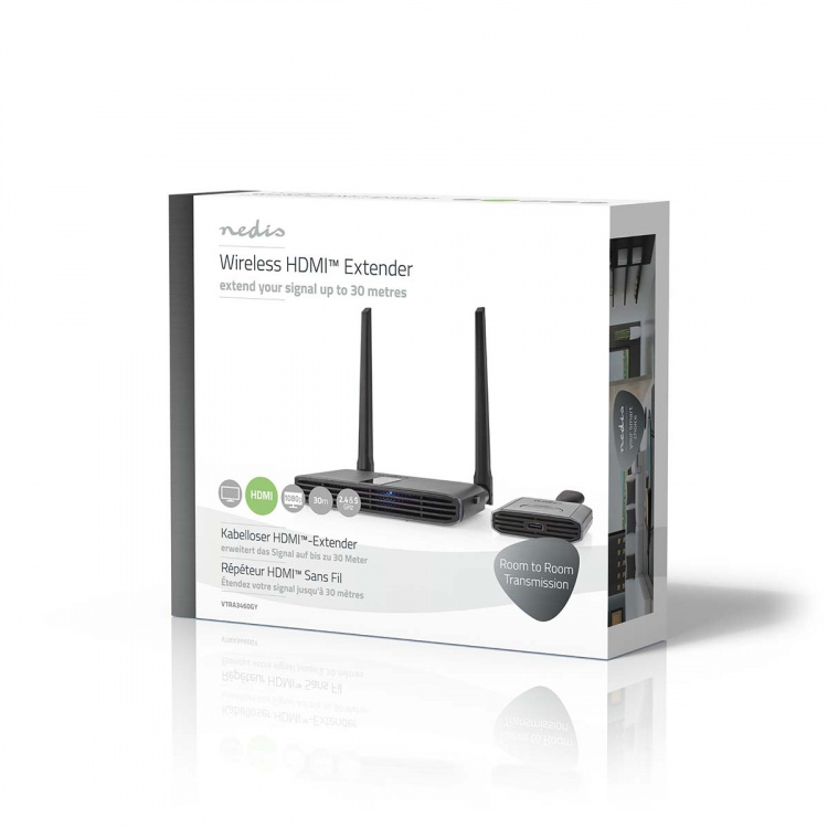 Nedis Trådlöst HDMI ™ sändare | Wi-Fi | 2400-5000 MHz | 30.0 m (siktlinje) | Maximal upplösning: Full HD 1080p | 1.65 Gbps | ABS | Grå Nedis Trådlöst HDMI ™ sändare | Wi-Fi | 2400-5000 MHz | 30.0 m (siktlinje) | Maximal upplösning: Full HD 1080p | 1.65 Gbps | ABS | Grå