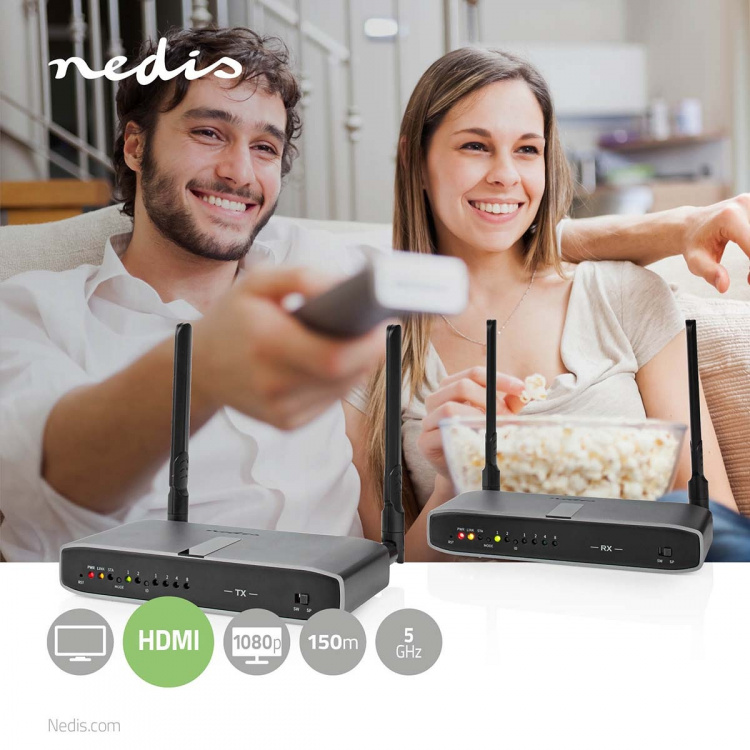 Nedis Trådlöst HDMI ™ sändare | Wi-Fi | 5.15 - 5.85 MHz | 100.0 m (siktlinje) | Maximal upplösning: Full HD 1080p | 6.75 Gbps | IR retur funktion | ABS | Antracit Nedis Trådlöst HDMI ™ sändare | Wi-Fi | 5.15 - 5.85 MHz | 100.0 m (siktlinje) | Maximal upplösning: Full HD 1080p | 6.75 Gbps | IR retur funktion | ABS | Antracit