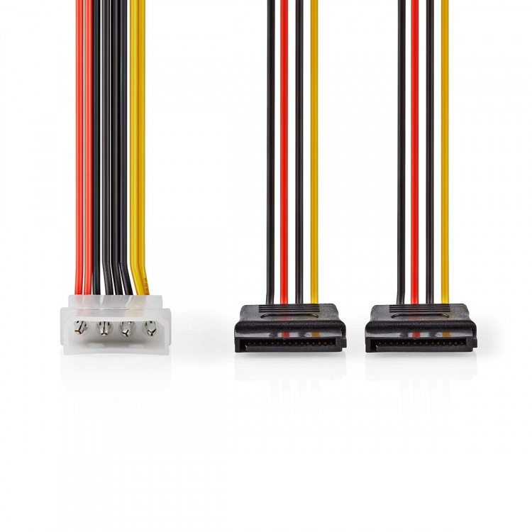 Nedis Intern Strömkabel | Molex Hane | 2x SATA 15-Pin Hona | Guldplaterad | 0.15 m | Rund | PVC | Mångfärgad | Låda