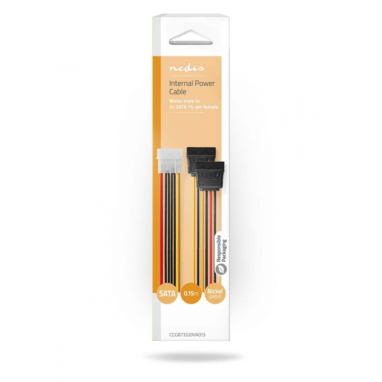 Nedis Intern Strömkabel | Molex Hane | 2x SATA 15-Pin Hona | Guldplaterad | 0.15 m | Rund | PVC | Mångfärgad | Låda