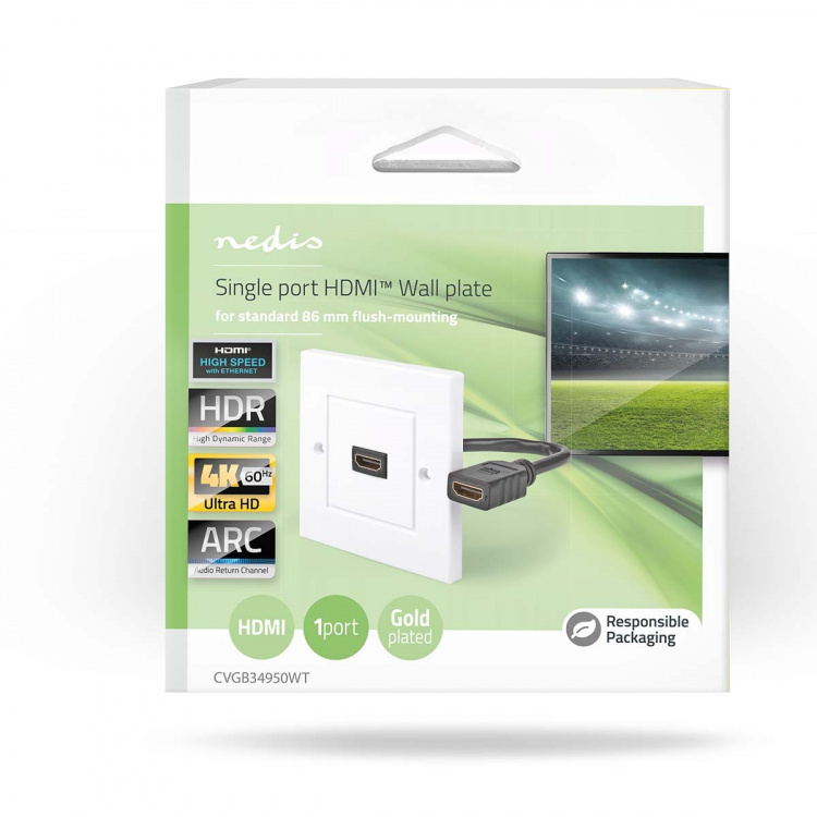 Nedis HDMI™ Vägglåda | 1x HDMI™ Female | 4K@60Hz | HDMI™ Utgång | Svart | 18 Gbps | Guldplaterad | Låda