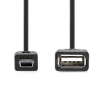 Nedis USB-adapter | USB 2.0 | Mini 5-Pin Hane | USB-A Hona | 480 Mbps | OTG | 0.20 m | Rund | Nickelplaterad | Svart | Låda