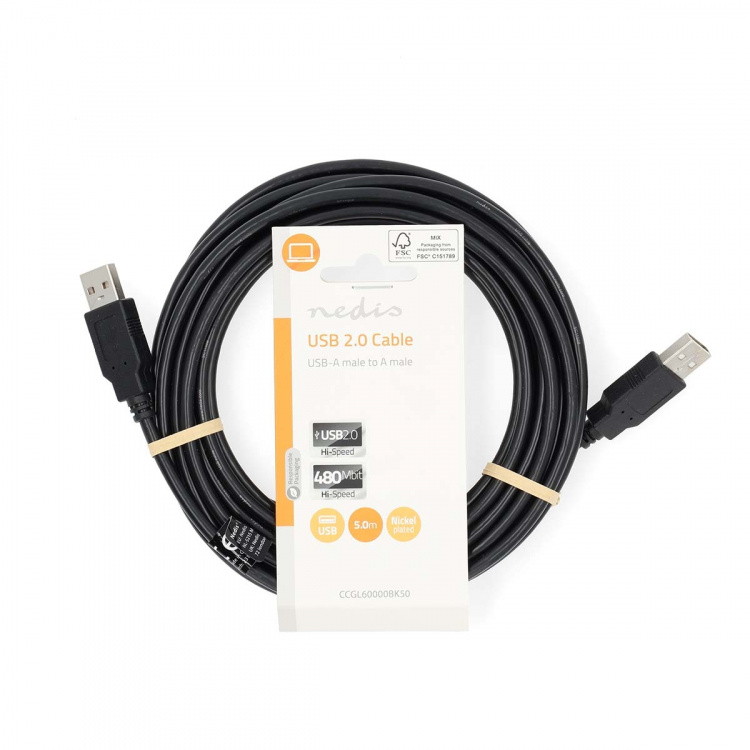 Nedis USB-kabel | USB 2.0 | USB-A Hane | USB-A Hane | 480 Mbps | Nickelplaterad | 5.00 m | Rund | PVC | Svart | Label Nedis USB-kabel | USB 2.0 | USB-A Hane | USB-A Hane | 480 Mbps | Nickelplaterad | 5.00 m | Rund | PVC | Svart | Label