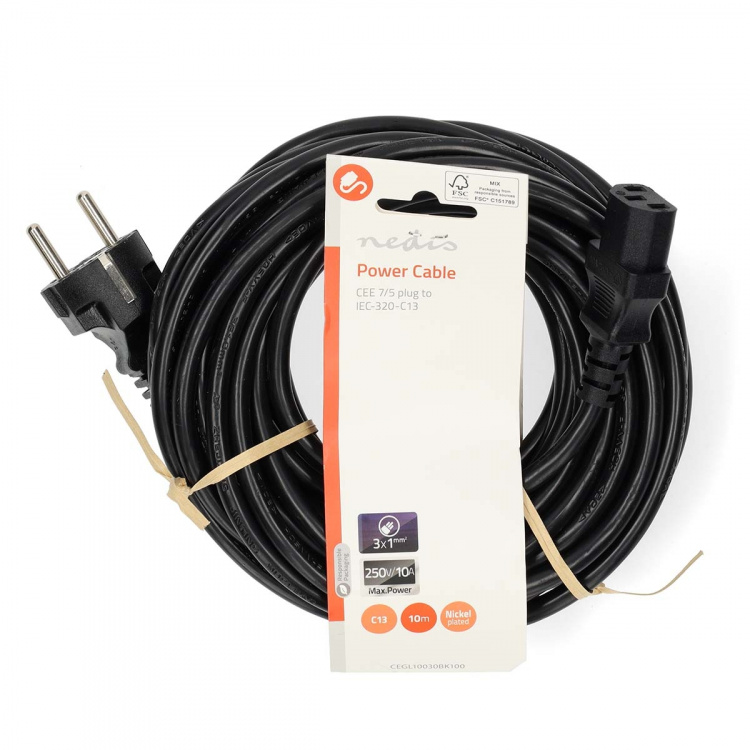 Nedis Strömkabel | Strömkontakt Hane | IEC-320-C13 | Rak | Rak | Nickelplaterad | 10.0 m | Rund | PVC | Svart | Label Nedis Strömkabel | Strömkontakt Hane | IEC-320-C13 | Rak | Rak | Nickelplaterad | 10.0 m | Rund | PVC | Svart | Label