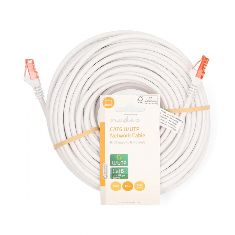 Nedis CAT6 Nätverkskabel | RJ45 hane | RJ45 hane | U/UTP | 20.0 m | Rund | PVC | Vit | Label Nedis CAT6 Nätverkskabel | RJ45 hane | RJ45 hane | U/UTP | 20.0 m | Rund | PVC | Vit | Label