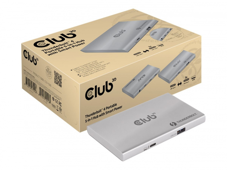 Club 3D Thunderbolt 4 Portabel 5-i-1 Hub med Smart Power Dockningsstation