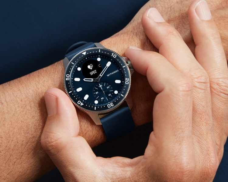 Withings Scanwatch Horizon hybridklocka, 43 mm, silver/blå