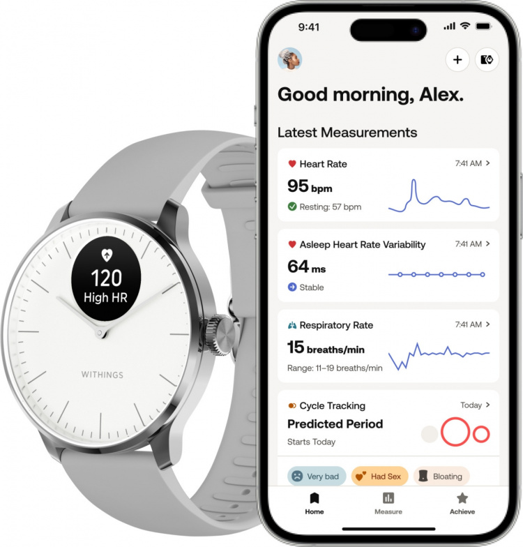 Withings Scanwatch Light smartklocka, 37 mm, vit/grå
