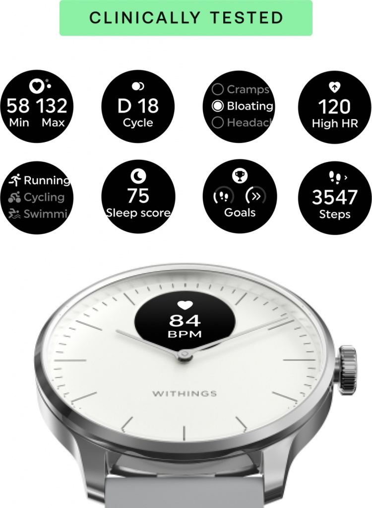 Withings Scanwatch Light smartklocka, 37 mm, vit/grå
