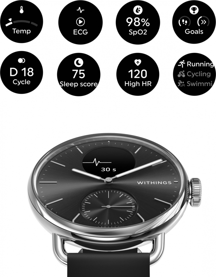 Withings Scanwatch 2 smartklocka, 38 mm, svart