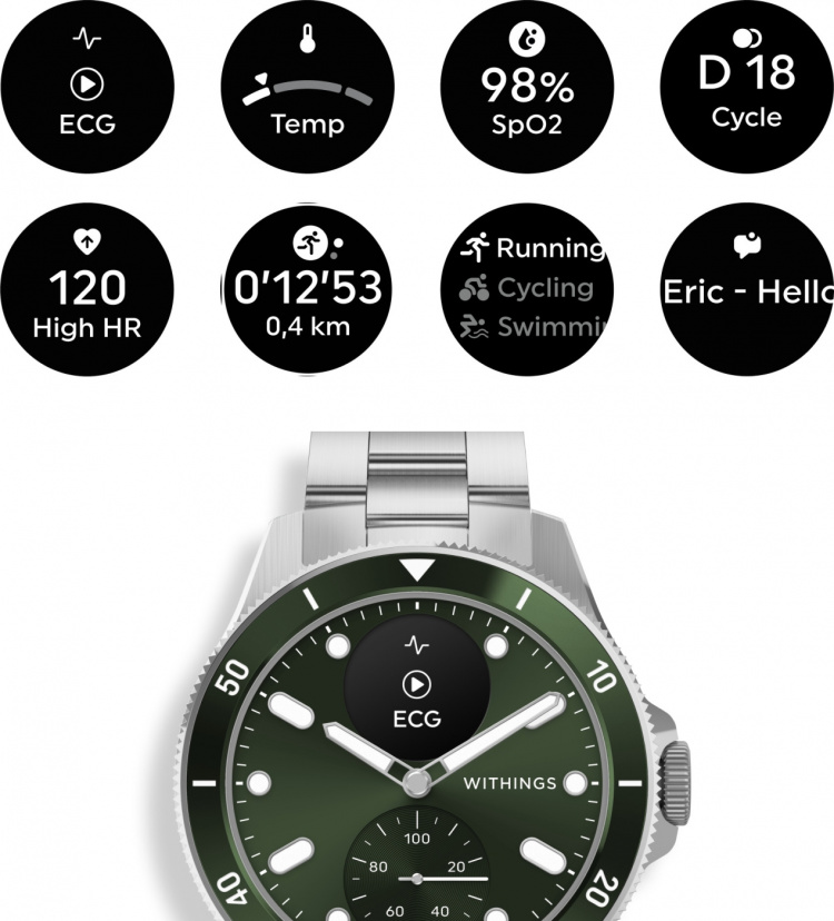 Withings Scanwatch Nova smartklocka, 42 mm, grön