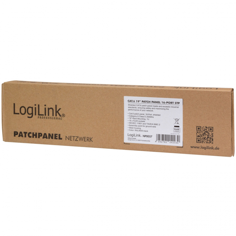LogiLink Patchpanel 16-portar Cat6 för 19