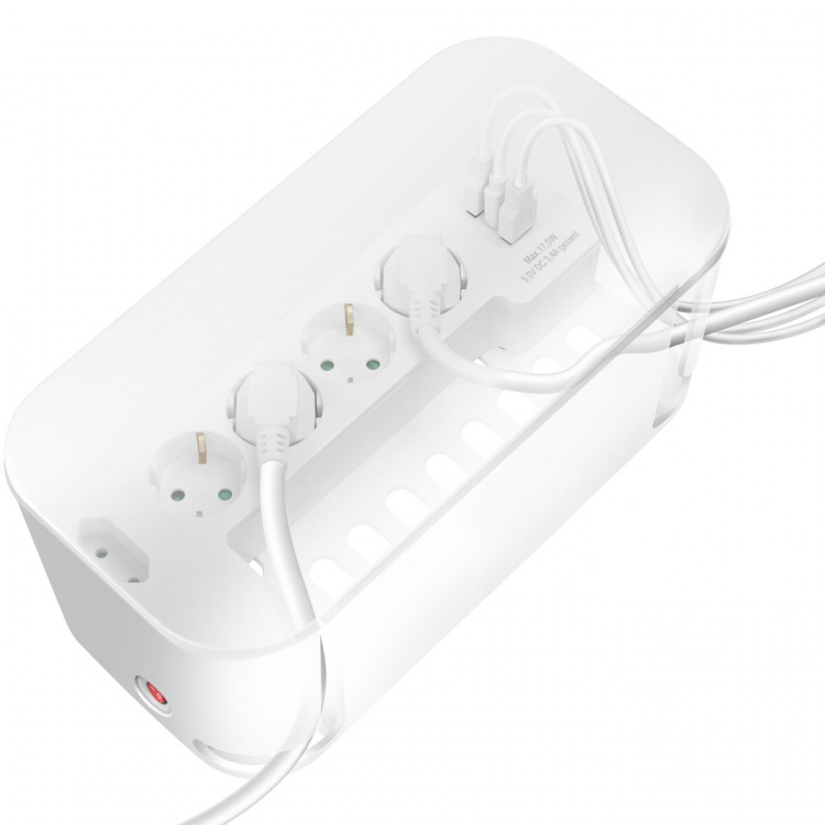 LogiLink Cable box - Kabelgömma med grenuttag + USB-A/USB-C-laddning Vit
