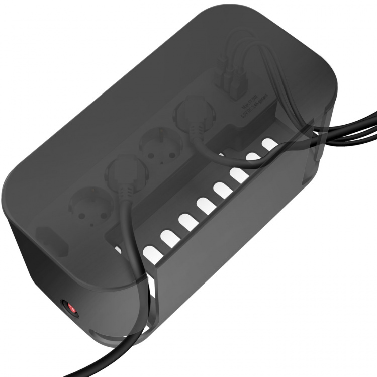 LogiLink Cable box - Kabelgömma med grenuttag + USB-A/USB-C-laddning Svart