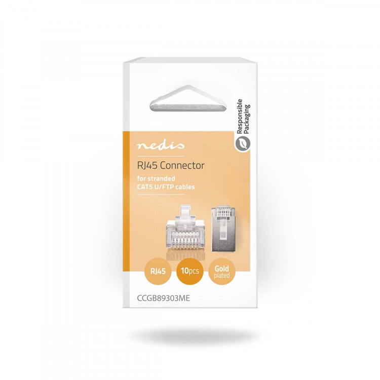 Nedis RJ45-kontakt | Hane | Strandad STP CAT5 | Rak | Guldplaterad | 10 st. | Polycarbonate | Transparent | Låda