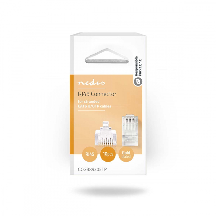 Nedis RJ45-kontakt | Hane | Strandad UTP CAT6 | Rak | Guldplaterad | 10 st. | Polycarbonate | Transparent | Låda