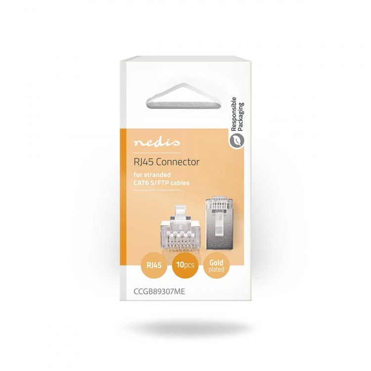 Nedis RJ45-kontakt | Hane | Strandad STP CAT6 | Rak | Guldplaterad | 10 st. | Polycarbonate | Transparent | Låda
