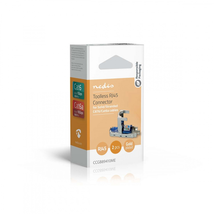 Nedis RJ45-kontakt | Hane | CAT6 / CAT6a | Rak | Guldplaterad | 2 st. | Metall | Blå / Grå | Låda Nedis RJ45-kontakt | Hane | CAT6 / CAT6a | Rak | Guldplaterad | 2 st. | Metall | Blå / Grå | Låda