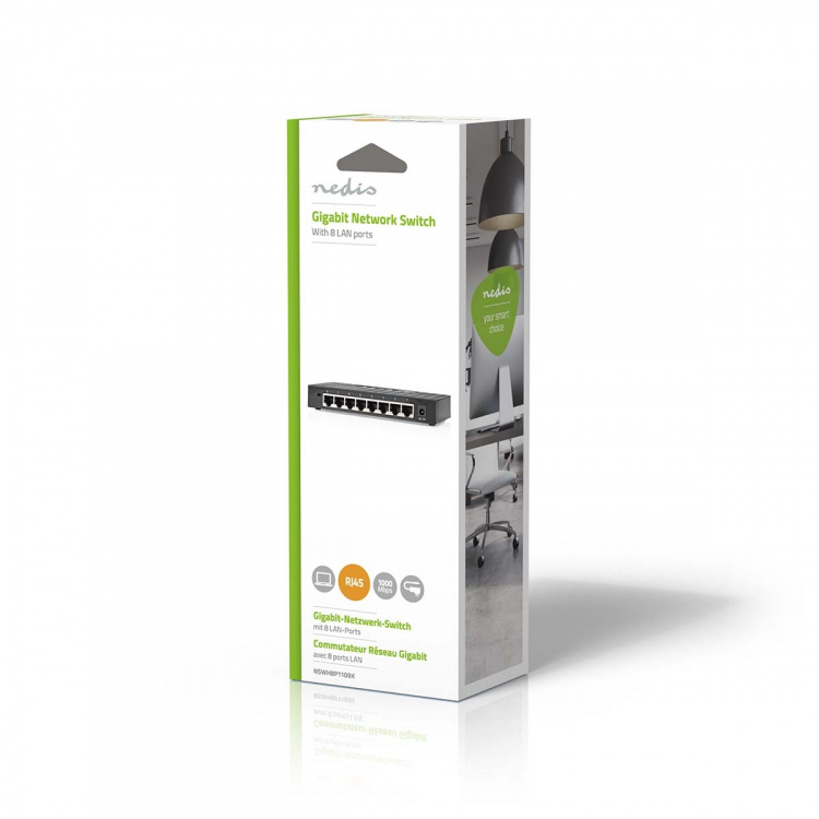 Nedis Nätverksomkopplare | Trådbunden hastighet: Gigabit | Antal Ethernet portar: 8