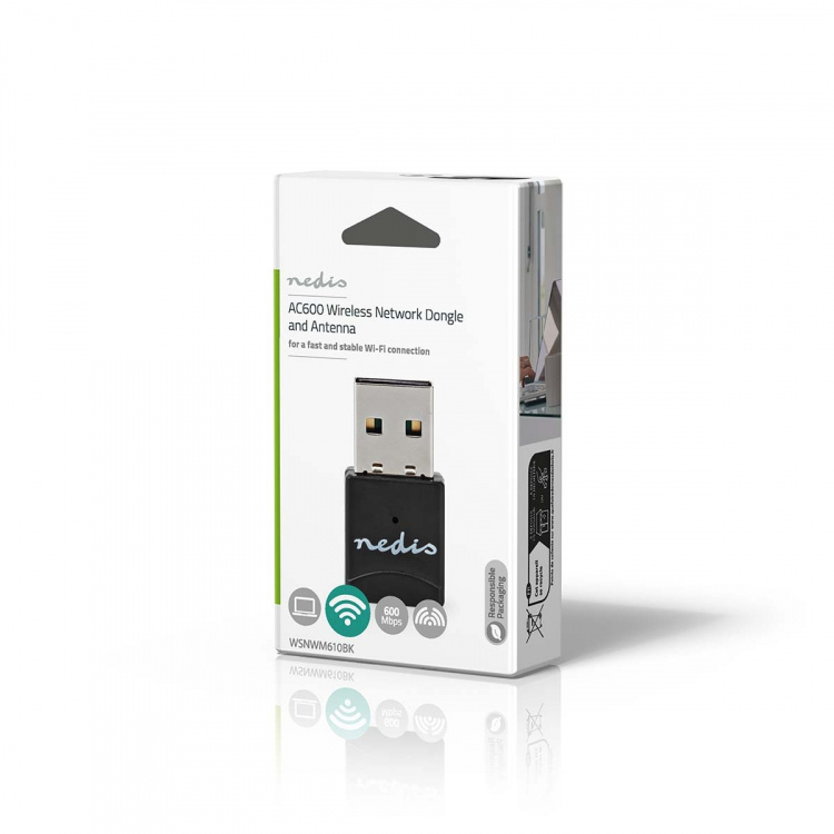 Nedis Nätverks dongle | Wi-Fi | AC600 | 2.4/5 GHz (Dual Band) | USB2.0 | Wi-Fi hastighet total: 600 Mbps | Windows 10 / Windows 11 / Windows 8 Nedis Nätverks dongle | Wi-Fi | AC600 | 2.4/5 GHz (Dual Band) | USB2.0 | Wi-Fi hastighet total: 600 Mbps | Windows 10 / Windows 11 / Windows 8