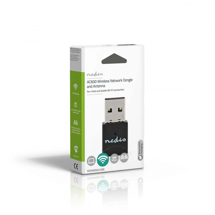 Nedis Nätverks dongle | Wi-Fi | AC600 | 2.4/5 GHz (Dual Band) | USB2.0 | Wi-Fi hastighet total: 600 Mbps | Windows 10 / Windows 11 / Windows 8 Nedis Nätverks dongle | Wi-Fi | AC600 | 2.4/5 GHz (Dual Band) | USB2.0 | Wi-Fi hastighet total: 600 Mbps | Windows 10 / Windows 11 / Windows 8