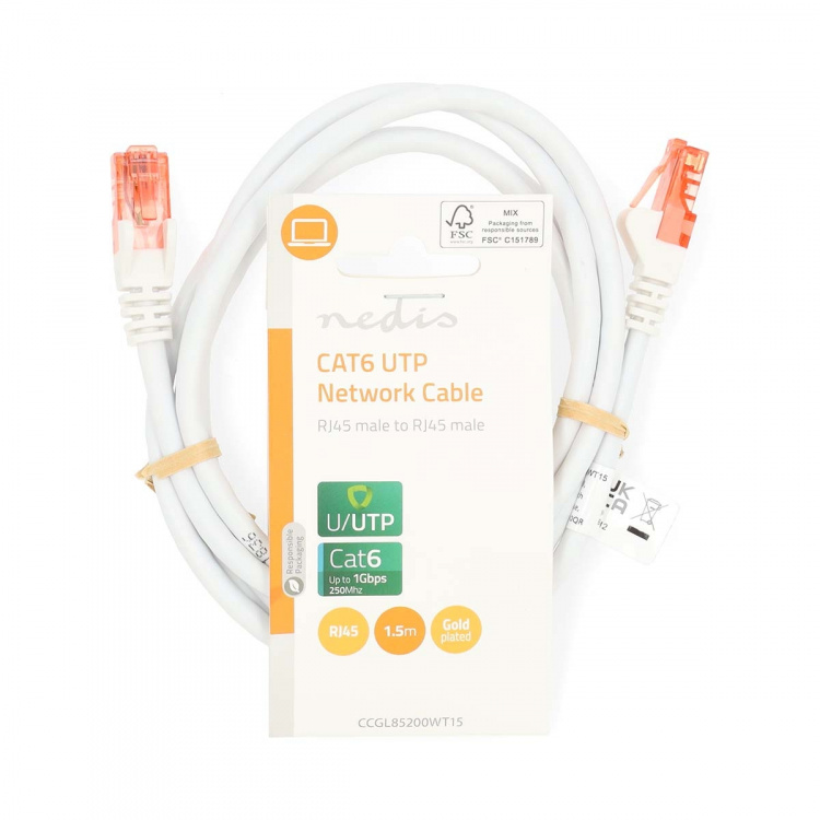 Nedis CAT6 Nätverkskabel | RJ45 hane | RJ45 hane | U/UTP | 1.50 m | Rund | PVC | Vit | Label