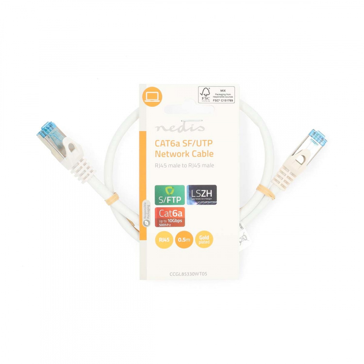 Nedis CAT6a nätverkskabel | S/FTP | RJ45 hane | RJ45 hane | 0.50 m | Snagless | Rund | LSZH | Vit | Label Nedis CAT6a nätverkskabel | S/FTP | RJ45 hane | RJ45 hane | 0.50 m | Snagless | Rund | LSZH | Vit | Label