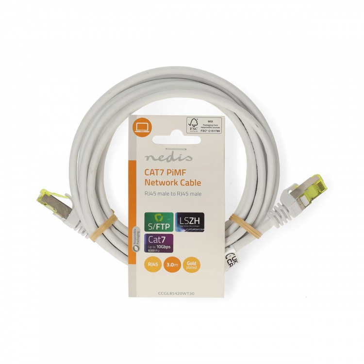 Nedis CAT7 nätverkskabel | S/FTP | RJ45 hane | RJ45 hane | 3.00 m | Snagless | Rund | LSZH | Vit | Label