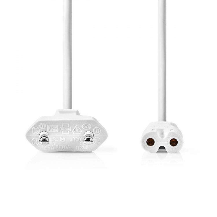 Nedis Strömkabel | Euro Man | IEC-320-C7 | Rak | Rak | Nickelplaterad | 2.00 m | Platt | PVC | Vit | Label