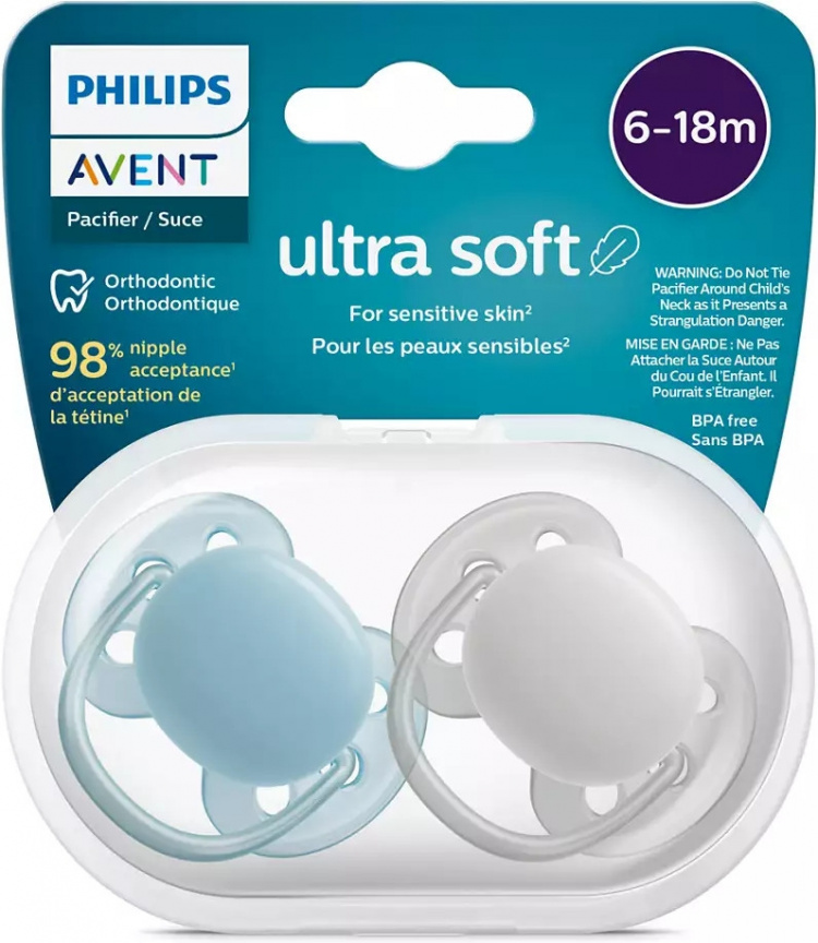 Philips Avent SCF091/17 Ultra Soft napp, 6-18 månader, 2 delar, blå
