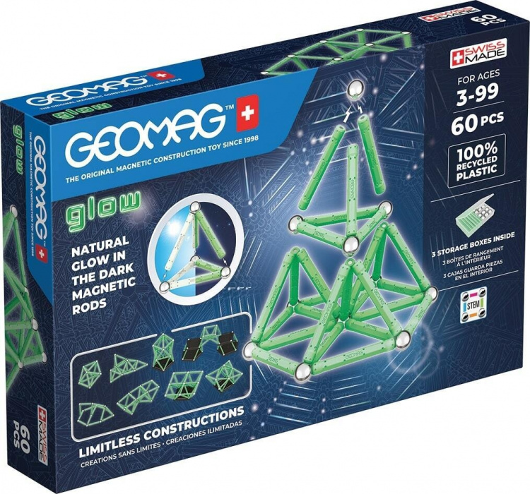 Geomag Glow Recycled magnetisk byggsats, 60 delar