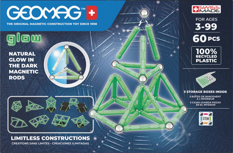 Geomag Glow Recycled magnetisk byggsats, 60 delar