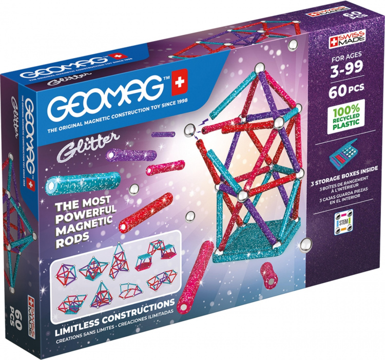 Geomag Glitter Recycled Magnetic Building Set, 60 delar