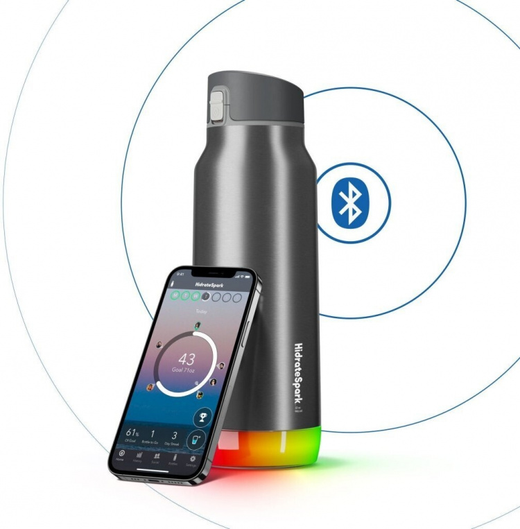 HidrateSpark PRO Chug Vattenflaska, 0,95 L, silver