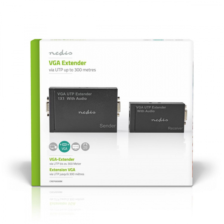 Nedis VGA extender | VGA / ljud | Avtånd upp till: 300 m | Cat5e / Cat6 | 1920x1200 | Euro / Typ C (CEE 7/16)