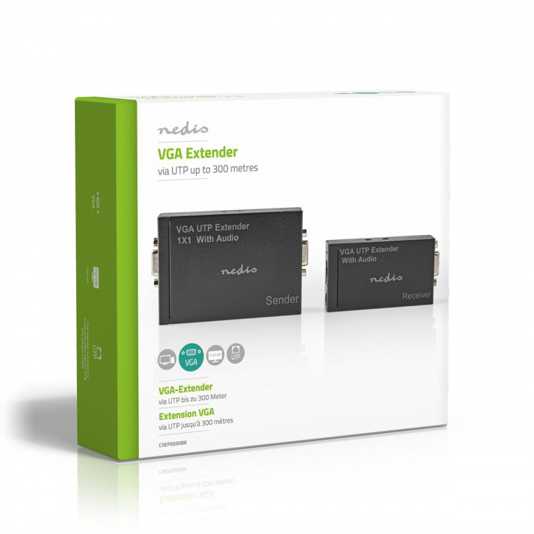 Nedis VGA extender | VGA / ljud | Avtånd upp till: 300 m | Cat5e / Cat6 | 1920x1200 | Euro / Typ C (CEE 7/16)