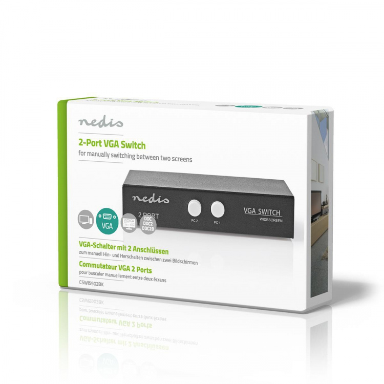 Nedis VGA switch | 2-Port port(s) | Maximal upplösning: 2560x1600 | 500 mHz