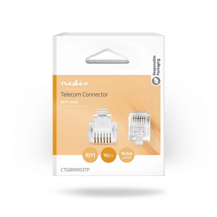 Nedis Telekomkabel kontakt | Kontakttyp: RJ12 | Rak | Plätering: Guldplaterad | PVC | Transparent